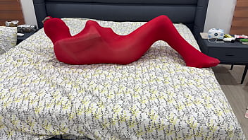 Nylon encasement mummification locked in pantyhose cocoon can't escape or break free from being put into stretchy hose