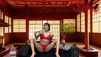 Geisha slut loves riding on her toy