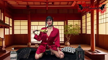 Geisha slut loves riding on her toy