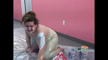 Bbw chloe strips and plays in puddle of body paint