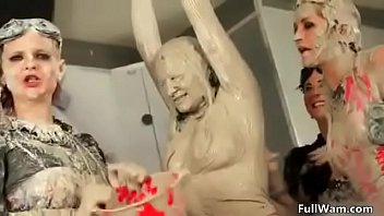 Horny tied up dark haired girl gets mudded