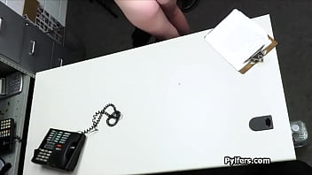 Blonde spinner spins on guards dick