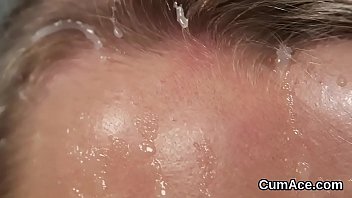Peculiar babe gets cumshot on her face gulping all the semen