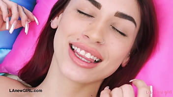 Stunning brunette model naked close up