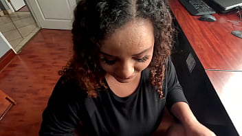 Brown employee sucking white boss dick for promotion