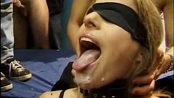 Bukkake for beautiful blindfolded blonde