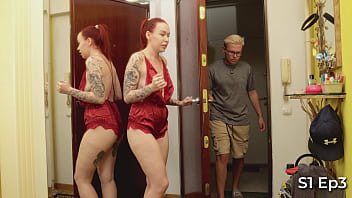 S1 ep3 a slutty step mother teases her step son by sucking and fucking him while talking to her husband on the phone