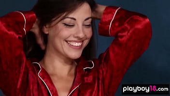 Skinny all natural brunette beauty posing nude in her bed