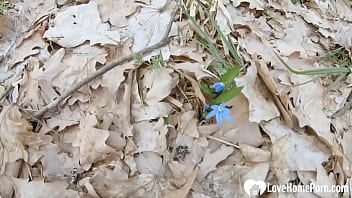 Brunette hottie sucks my cock in the woods