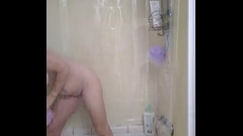 Hot milf with big breasts cleans herself