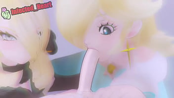 2 chicas rubias realizando una mamada