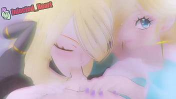 2 chicas rubias realizando una mamada