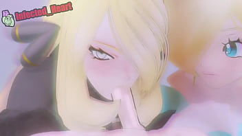 2 chicas rubias realizando una mamada