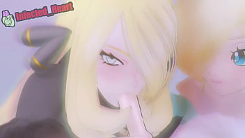 2 chicas rubias realizando una mamada