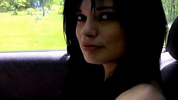 Daring babe flashing her tits in public