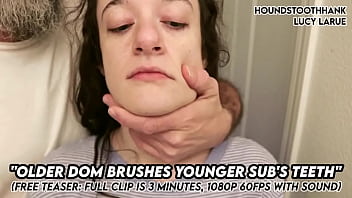 Older dom brushes young subs teeth