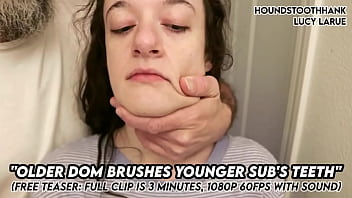 Older dom brushes young subs teeth