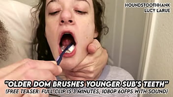 Older dom brushes young subs teeth