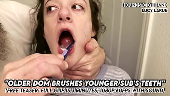 Older dom brushes young subs teeth