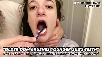 Older dom brushes young subs teeth