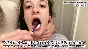Older dom brushes young subs teeth