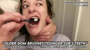 Older dom brushes young subs teeth