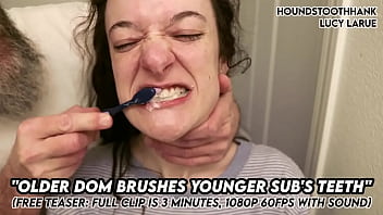 Older dom brushes young subs teeth