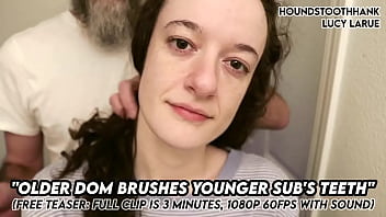 Older dom brushes young subs teeth