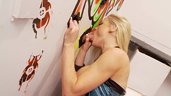 Blonde slutty milf get a big cock from glory hole