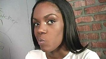 Ebony teen shows off her blowjob skills at gloryhole 25