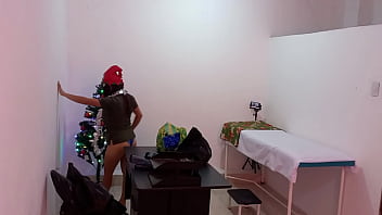 The nurse is caught in the hospital decorating the doctor's office and getting super sexy and hot