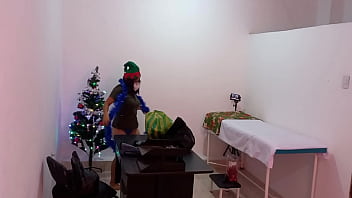 The nurse is caught in the hospital decorating the doctor's office and getting super sexy and hot