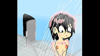 Embarrassed naked female animation wrong bathroom