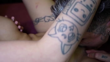 Hot teen fucks with passion – takes cum in mouth & rides tatted young stud