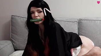 Cutie nezuko kamado from demon slayer has fun with zenitsu's dick while muzan is looking for her