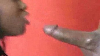 Black slut sucking big dick and handjob