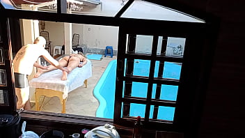 She went to get a massage by the pool and ended up getting a handjob and blowjob