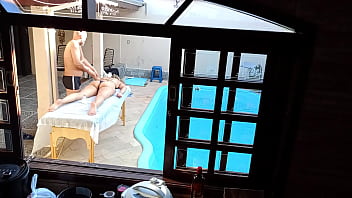 She went to get a massage by the pool and ended up getting a handjob and blowjob