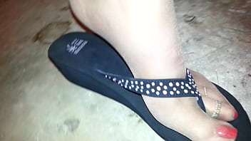 Me In The Garage Displaying My Beautiful Feminine Feet In Sheer Taupe Pantyhose And Thong Sandals thumbnail