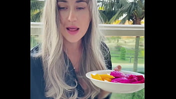 Sexy beauty girl model chopsticks and exotic fruits