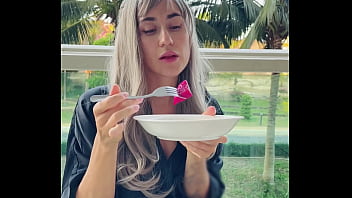 Sexy beauty girl model chopsticks and exotic fruits