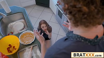 Baking session turns hardcore with a redhead in the kitchen