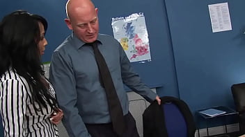 Romana breaks out the big tits as she fucks the boss and gets creamed