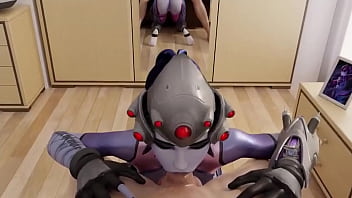 Widowmaker gives a pov blowjob and lets her man shoot a massive load down her throat