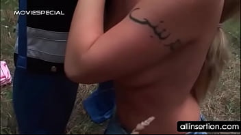 Blonde giving bj outdoor gets ass wide spread