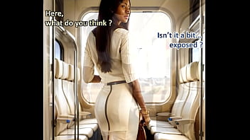 Elegant ebony milf in a leather office outfit is fucked doggystyle in a train ai illustrated leather porn dream