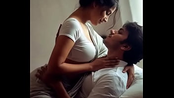 Passionate kissing on bed indian couple in saree