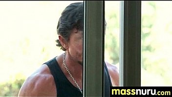 Nurumassage teen slides oily pussy on cock 22