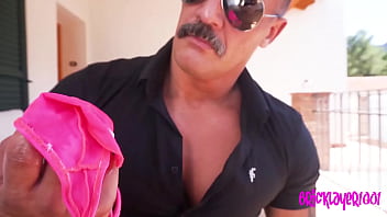 Suited And Thonged Muscle Man Eats His Own Cum thumbnail