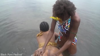 When the 2 lesbian of the tribe bath together in the village river